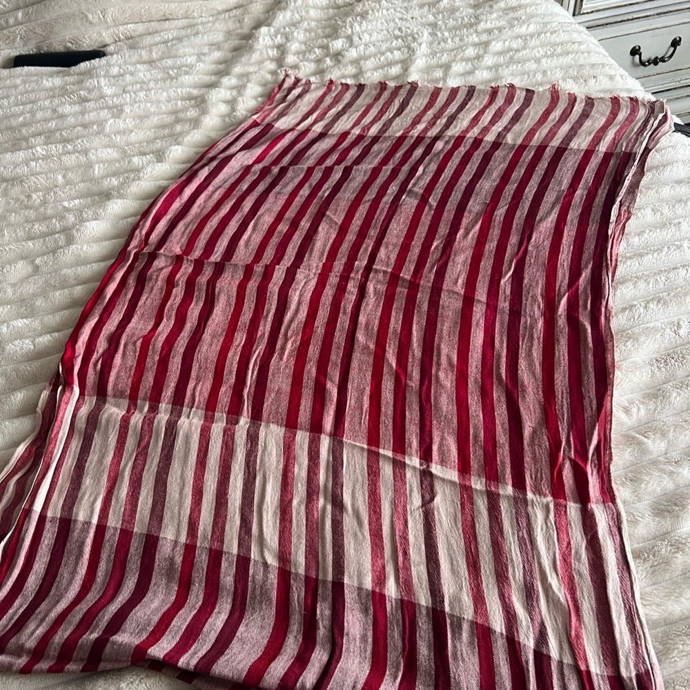 Vince Camuto Burgundy and Cream Striped Scarf